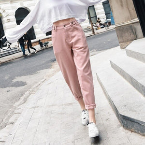 Woman Brown Jeans High Waist Plus Size Skinny Casual Denim Jeans For Women 2020 Spring Summer Harem Pants Pink Beige Brown Black